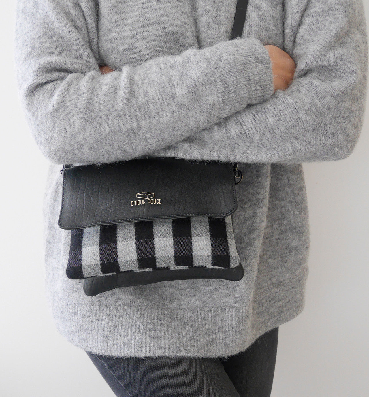 Pochette Rabat Tartan et cuir d'agneau